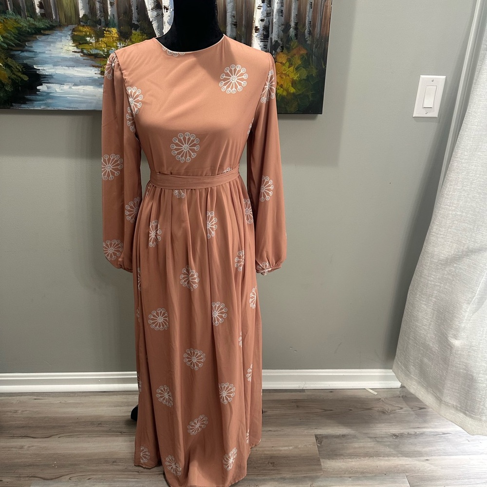 Long Sleeve Floral Maxi Dress in Dusty Rose
